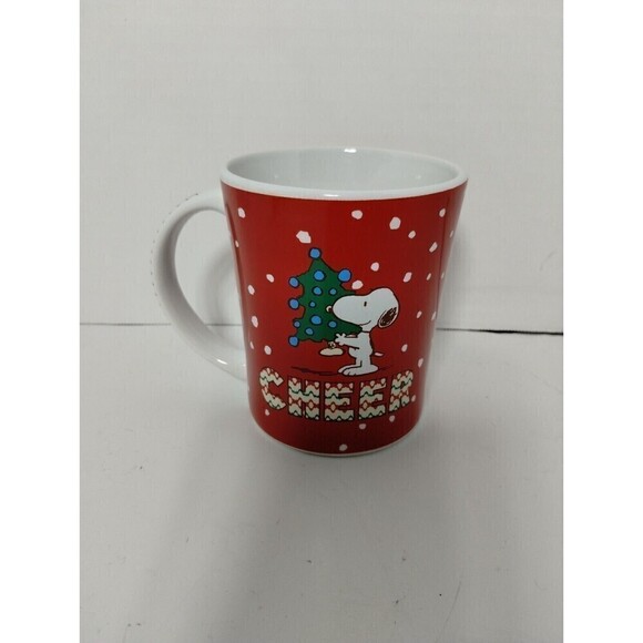 Snoopy‎ Peanuts Christmas Tree Snowing Holiday Large Red "Cheer" Mug - Picture 1 of 8